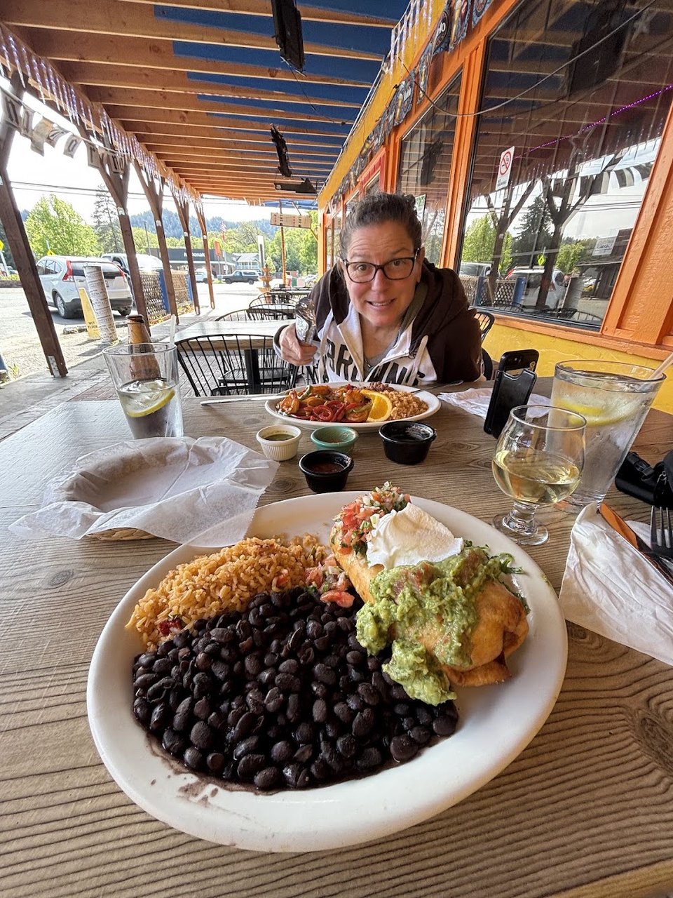 Printed menu with omelettes, fajitas, and enchiladas.